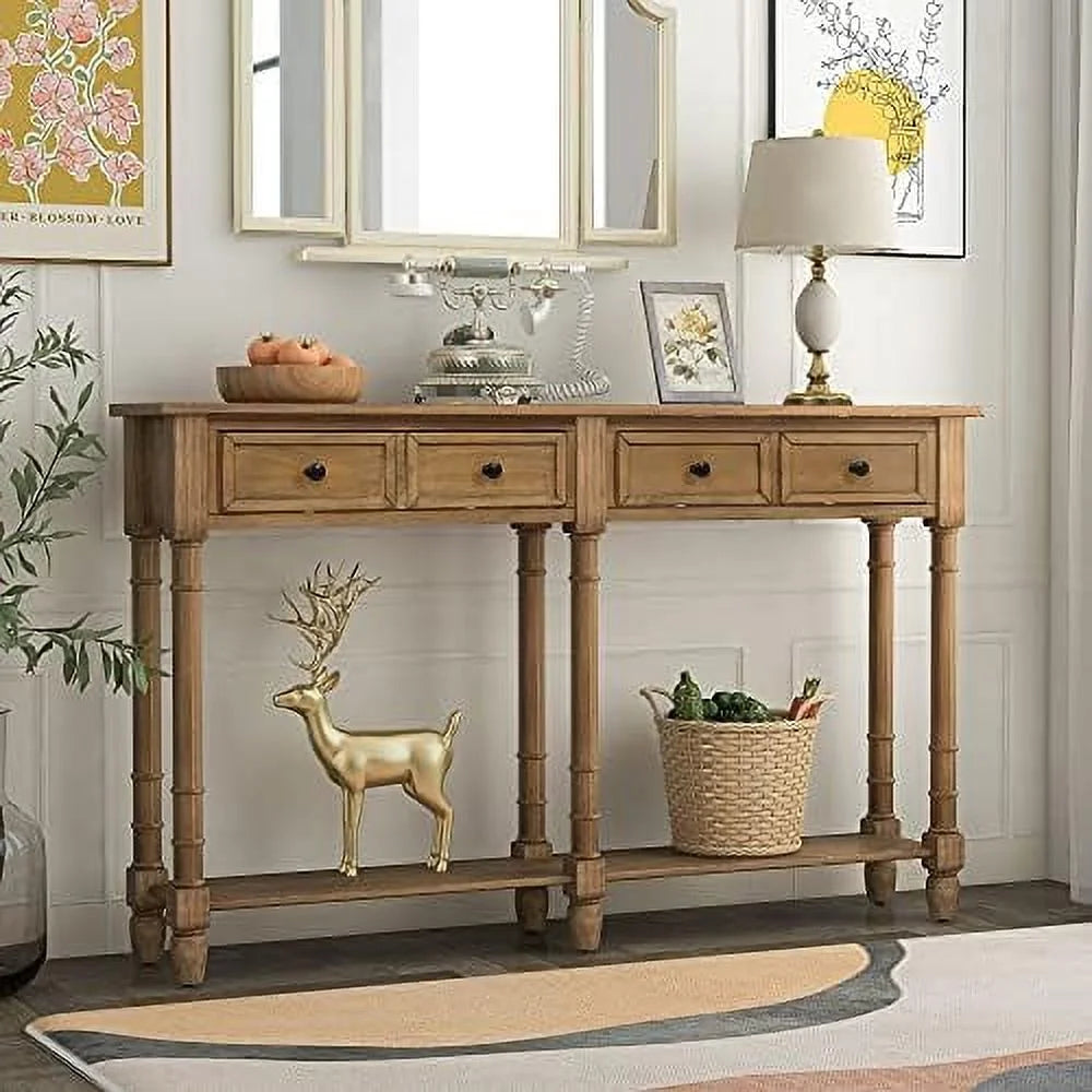 Retro Solid Wood Console Table with 2 Drawers U75761