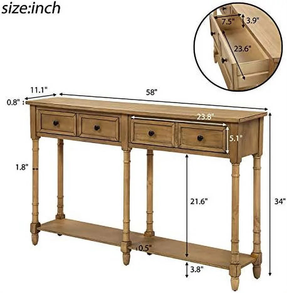 Retro Solid Wood Console Table with 2 Drawers U75761