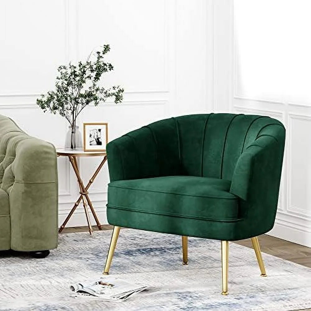 Green Velvet Accent Chair with Golden Metal Legs F382895