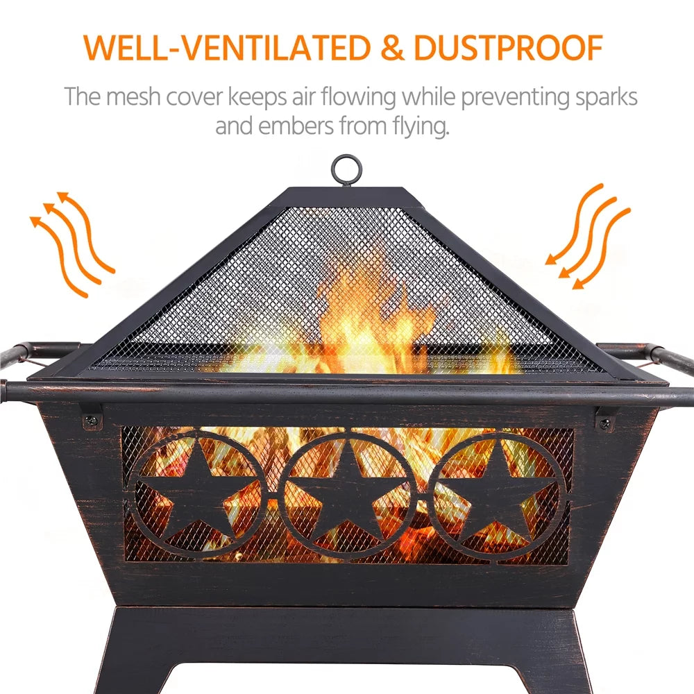 Iron Fire Pit with Mesh Cover Grills Poker N70618