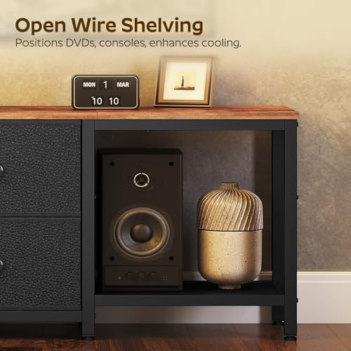Rustic Brown and Black TV Stand with 2 Fabric Drawer J645346
