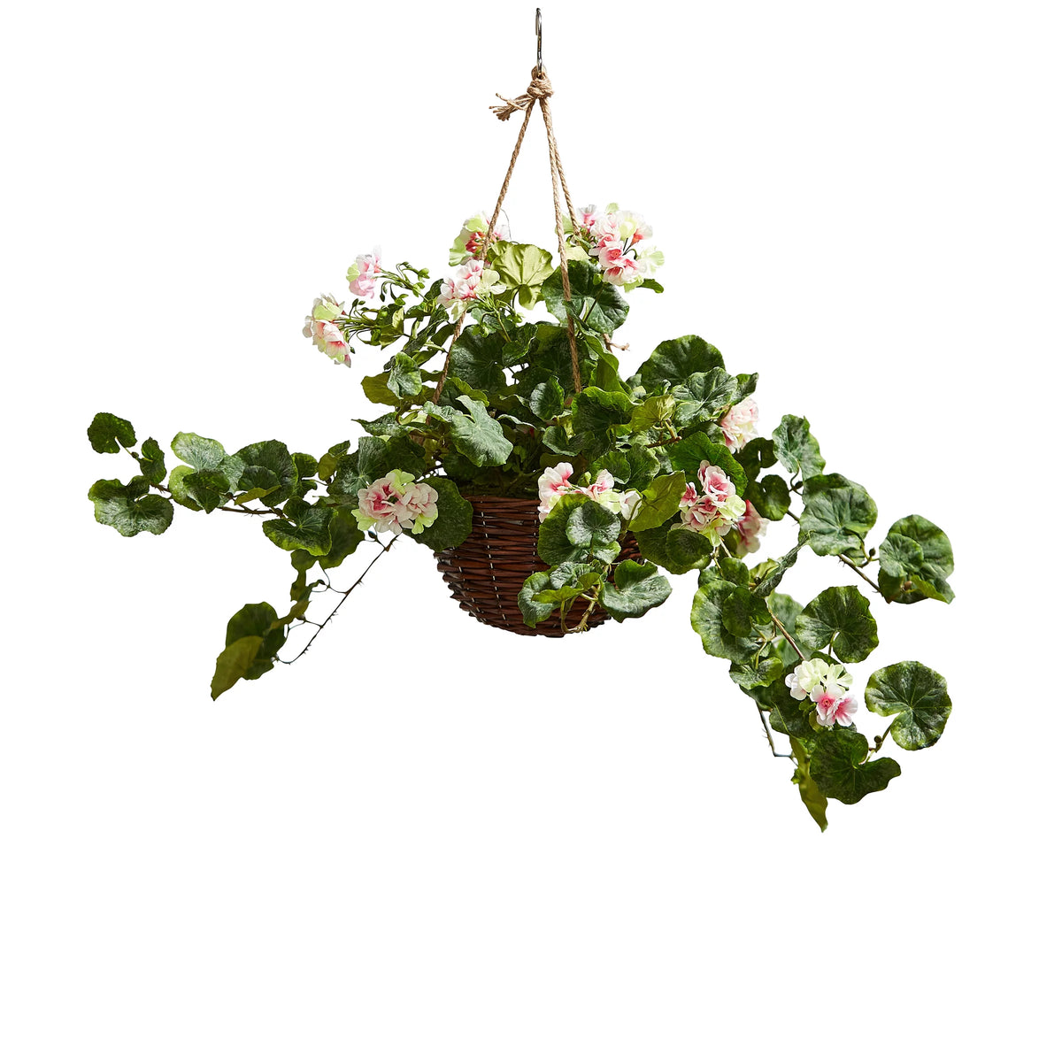 Light Pink Geranium Hanging Faux Flowers with Basket T155