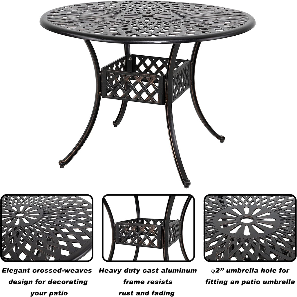 36 Inch Round Cast Aluminum Patio Table with Umbrella Hole T32462