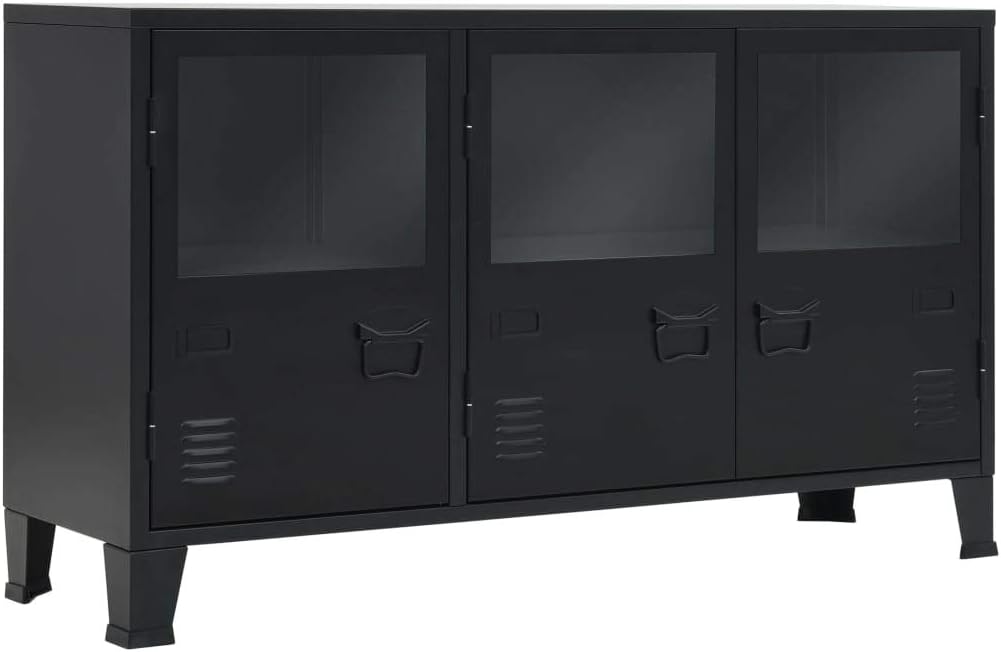 Black Metal Sideboard with 2 Shelves and 3 Doors L6669