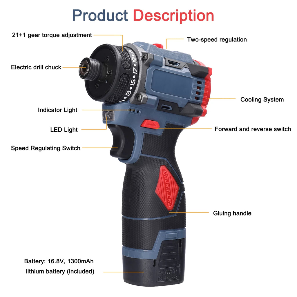 Electric Screwdriver 45Nm Torque 16.8V P5589