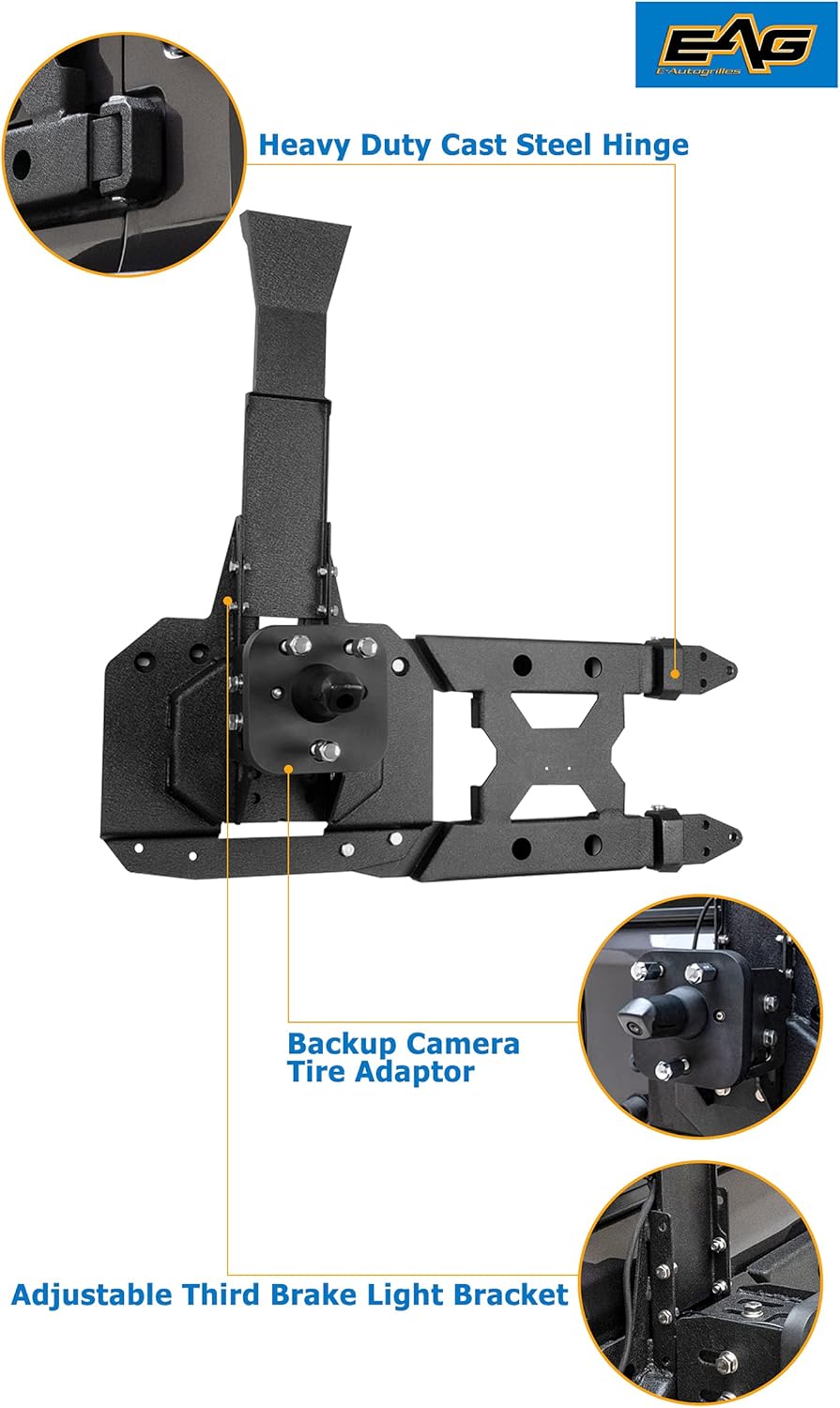 Tire Carrier Kit with 3rd Brake Light Bracket and Back Up Camera Adaptor N38685