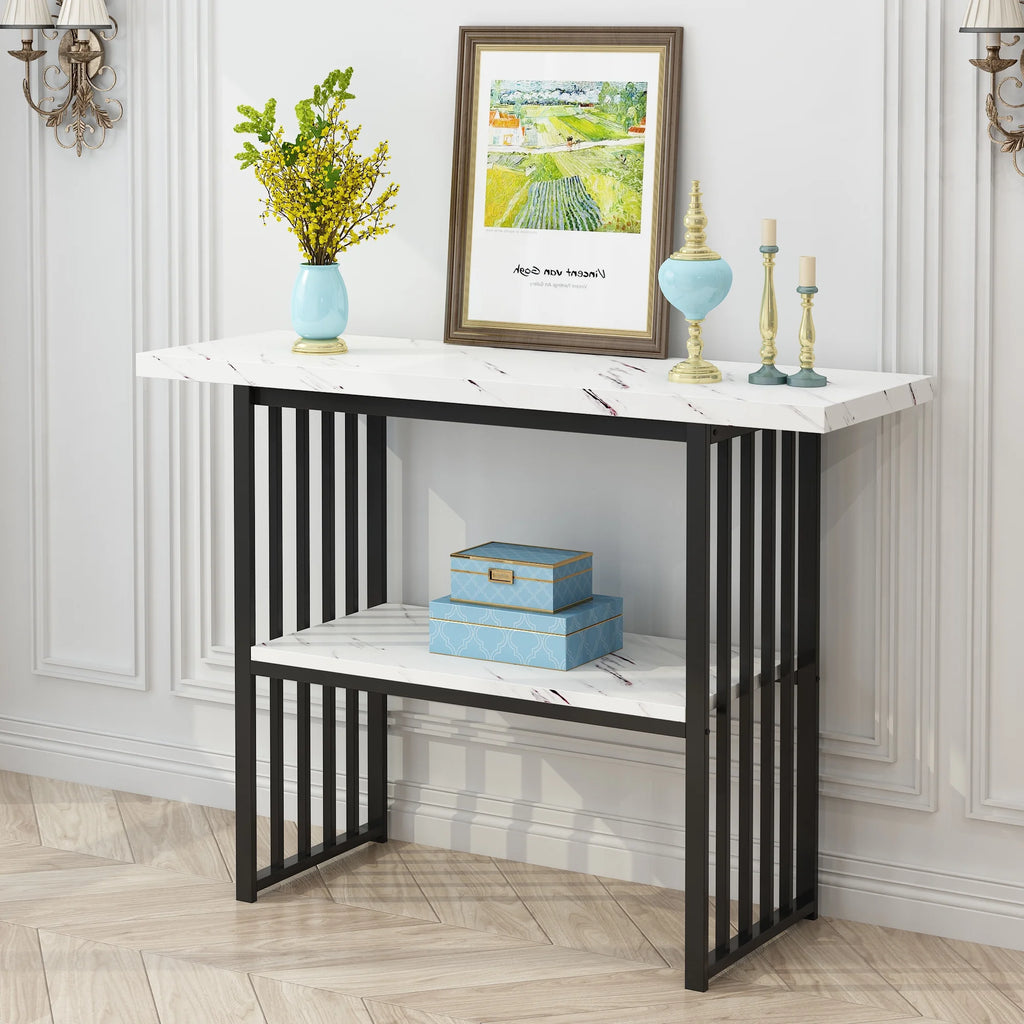Black & White 42-Inch Console Table with Metal Legs I8388