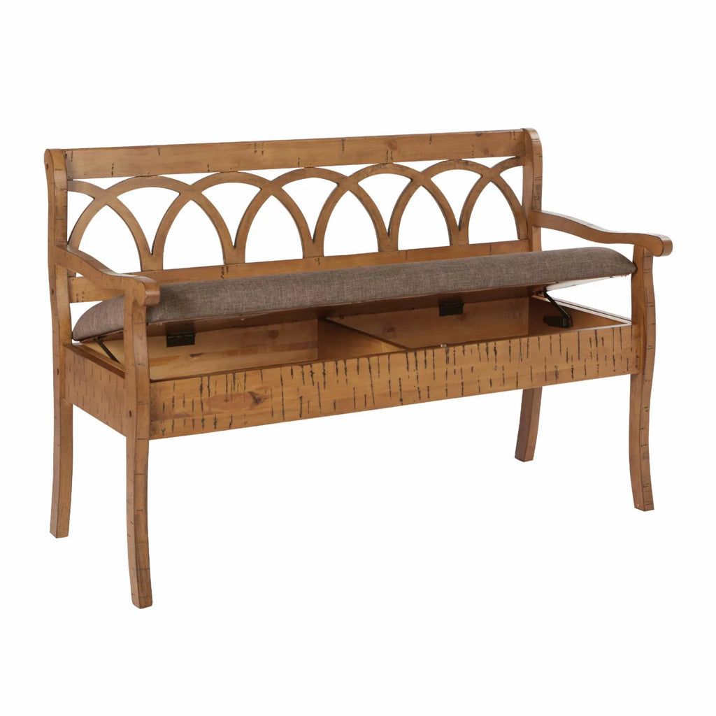Antique Black Storage Bench with Beige Seat Cushion E3599