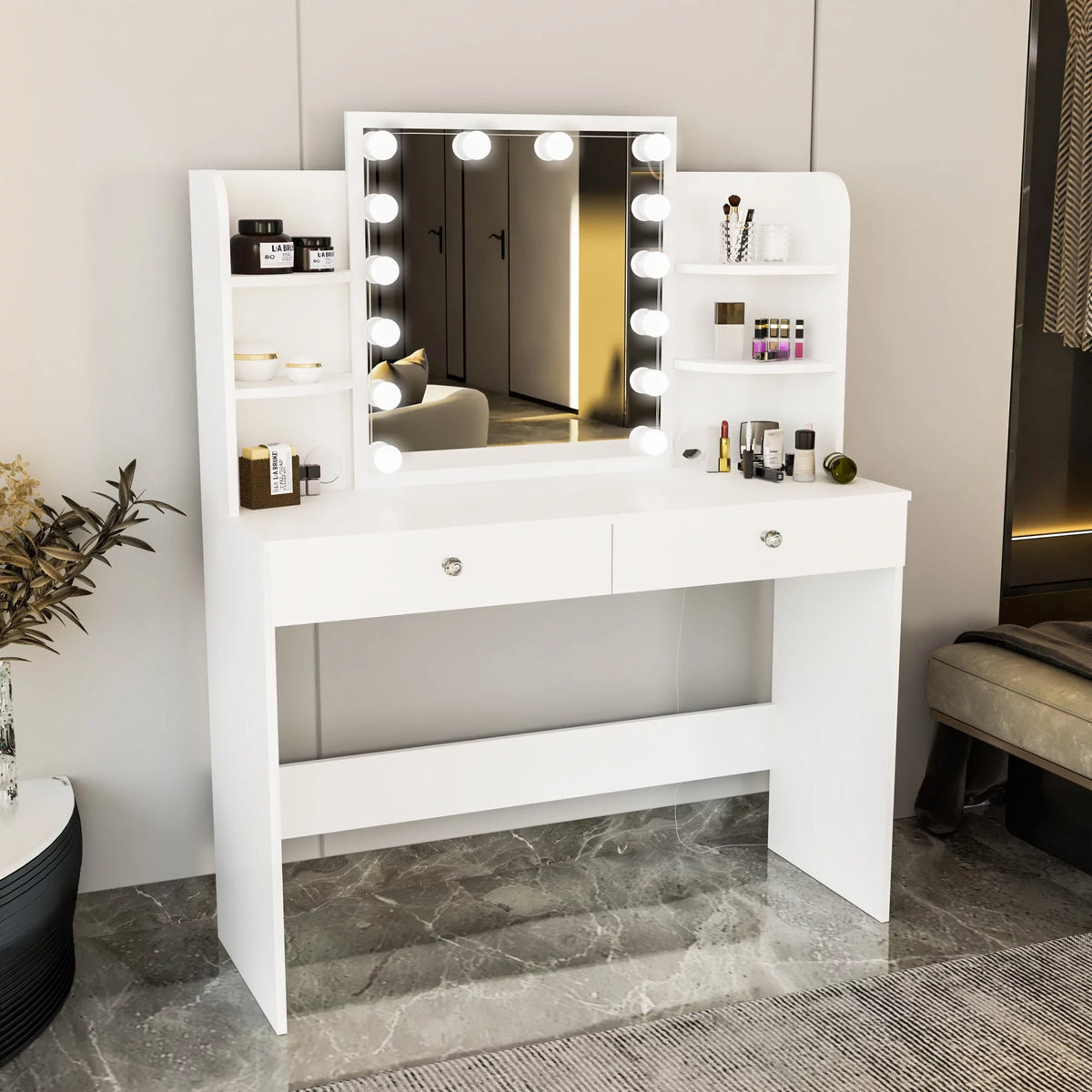 Modern White Vanity Table with Mirror M847