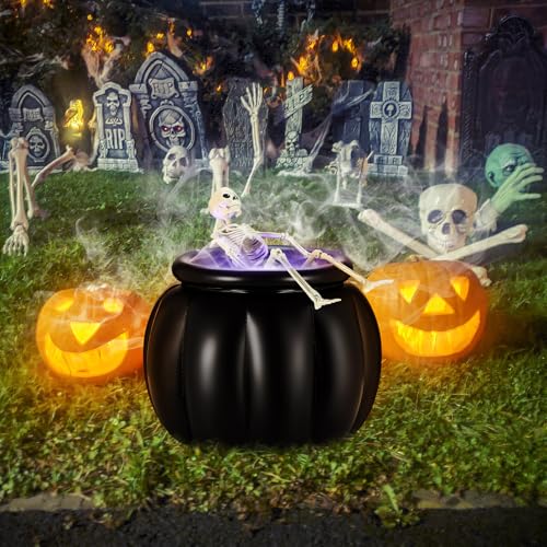 Large Halloween Cauldron with Skeleton LED Inflatable Black Bowl Candy Bucket E66414