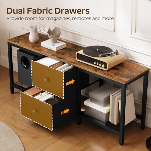 Rustic Brown and Black TV Stand with 2 Fabric Drawer J645346