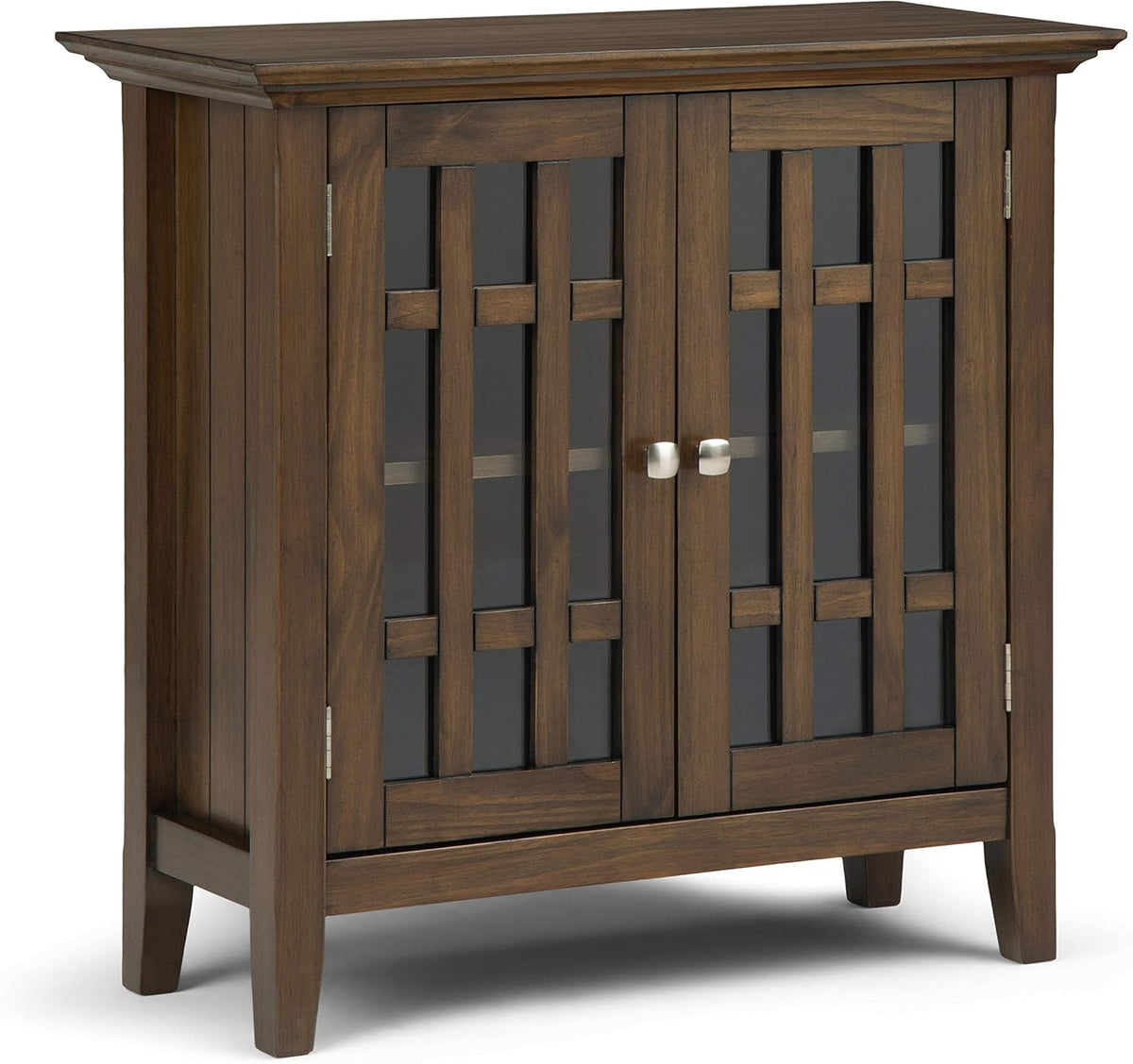 Solid Wood 32 inch Low Storage Media Cabinet with 2 Tempered Glass Doors Z593821