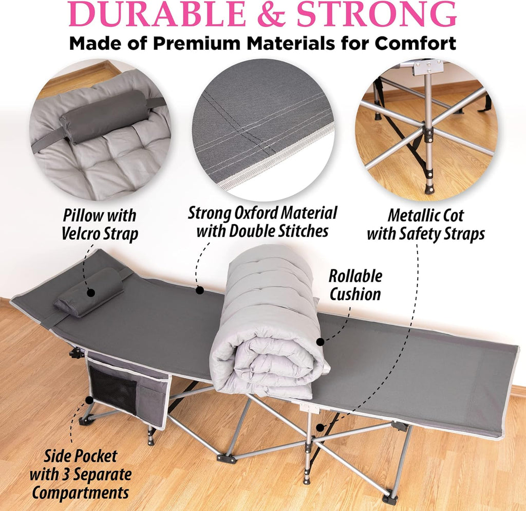 Set of 2 Folding Camping Cot and Cot Pad W8159