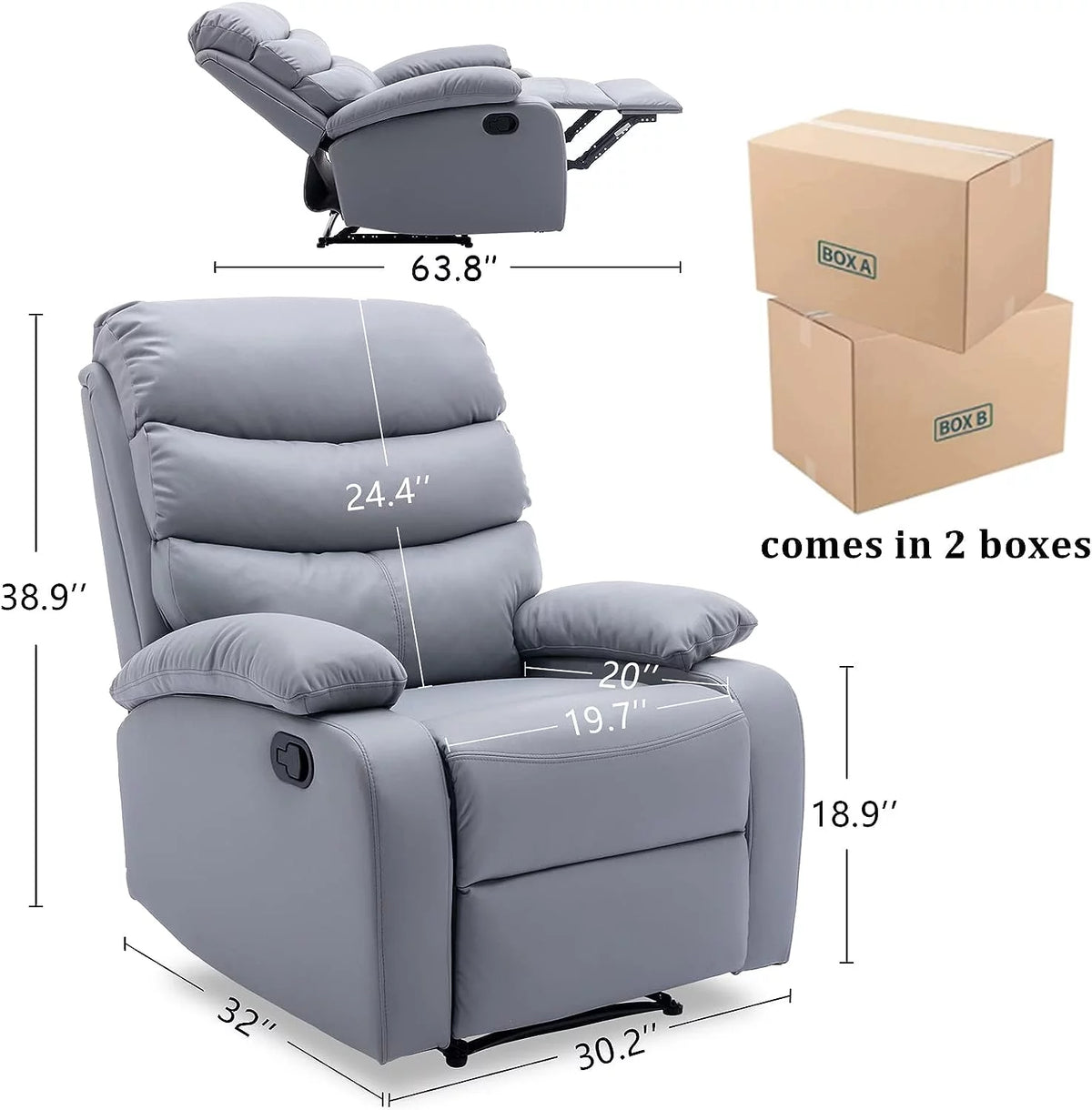 Manual Recliner Chairs with Footrest & Headrest Light Gray X5185