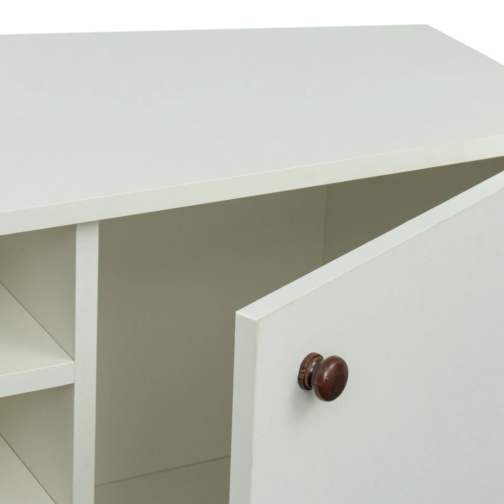 White Particle Board TV Stand with Storage and 2 Shelves Q670949