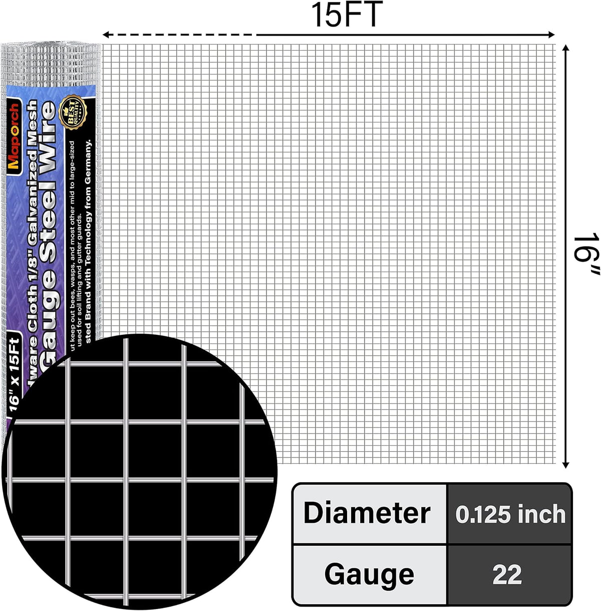 16IN x 15FT 1/4 Inch Galvanized Welded Wire Mesh 18 Gauge Q6047