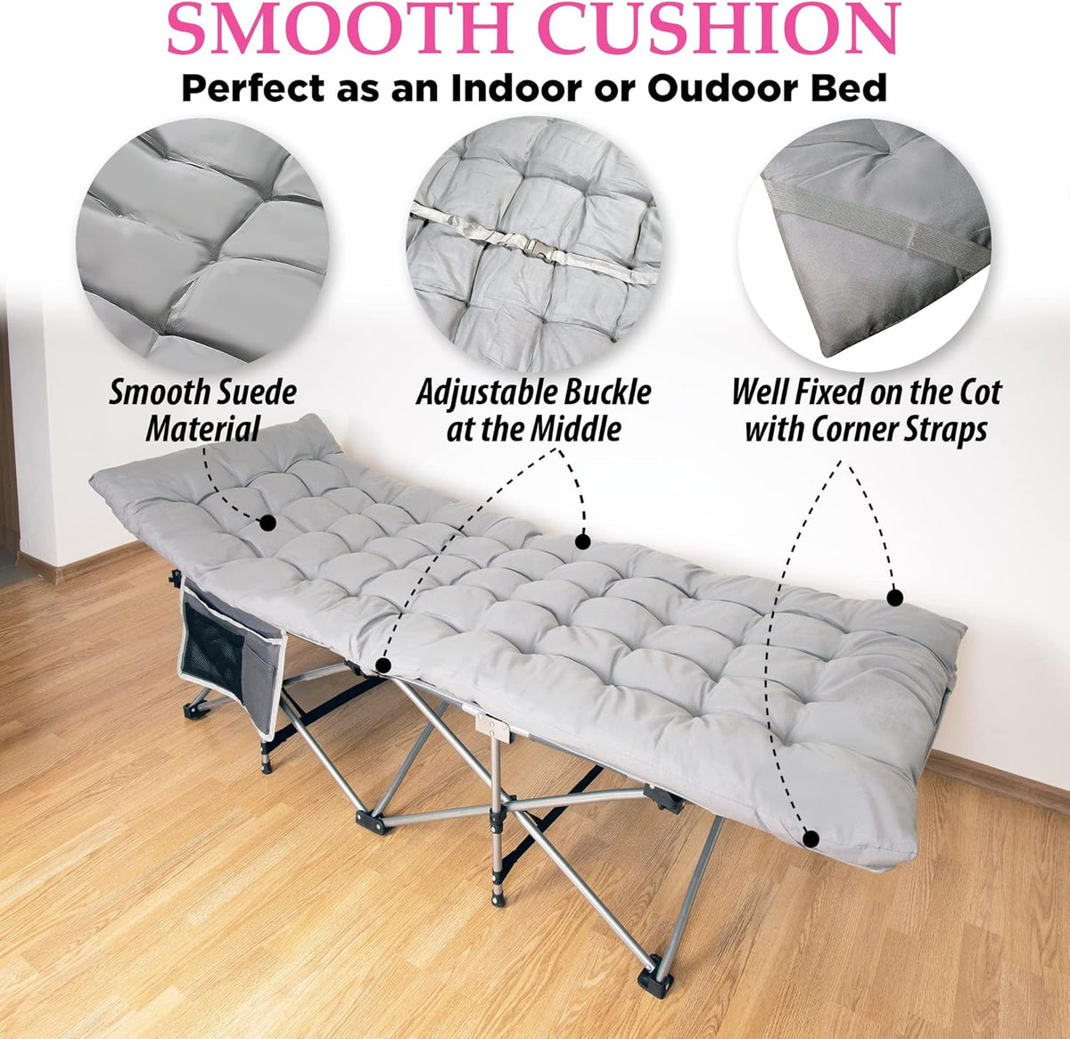 Set of 2 Folding Camping Cot and Cot Pad W8159