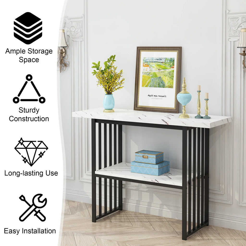 Black & White 42-Inch Console Table with Metal Legs I8388