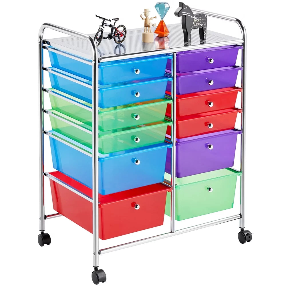 12 Drawer Rolling Storage Cart with Castors, Black E966