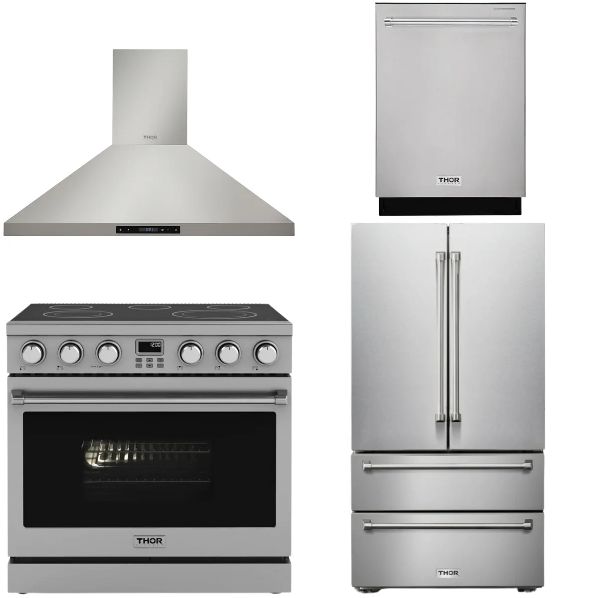 36 Electric Range, Range Hood, Refrigerator and Dishwasher B814