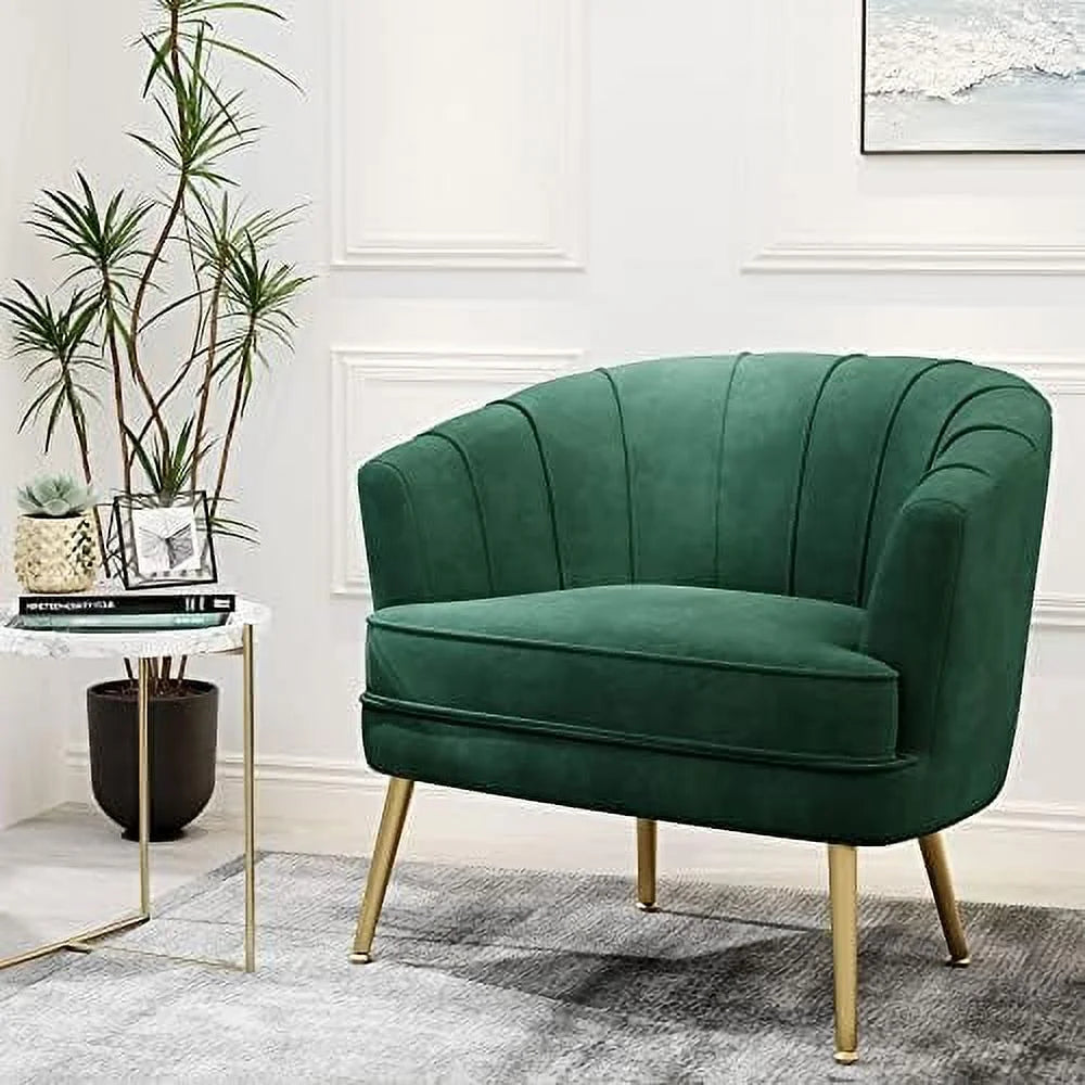 Green Velvet Accent Chair with Golden Metal Legs F382895