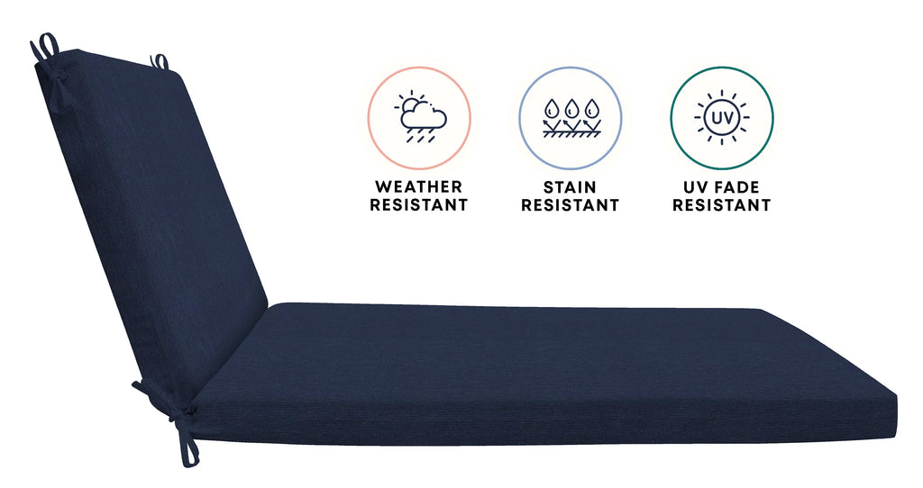 Solid Blue Polyester Outdoor Chaise Lounge Cushion L1634