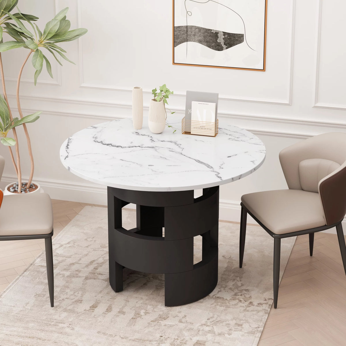 42.12" Round Dining Table with Printed Black Marble Top G985