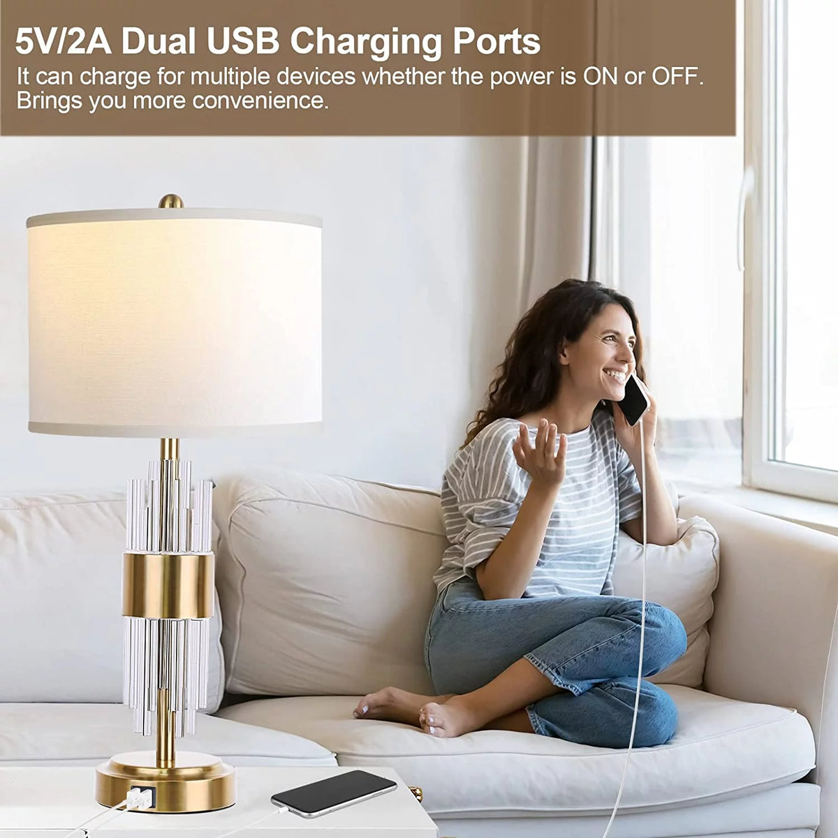 25.5" Gold Metal Touch Control Table Lamp with USB Ports N32395