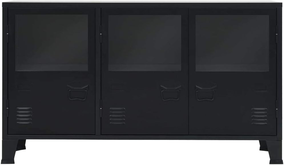 Black Metal Sideboard with 2 Shelves and 3 Doors L6669