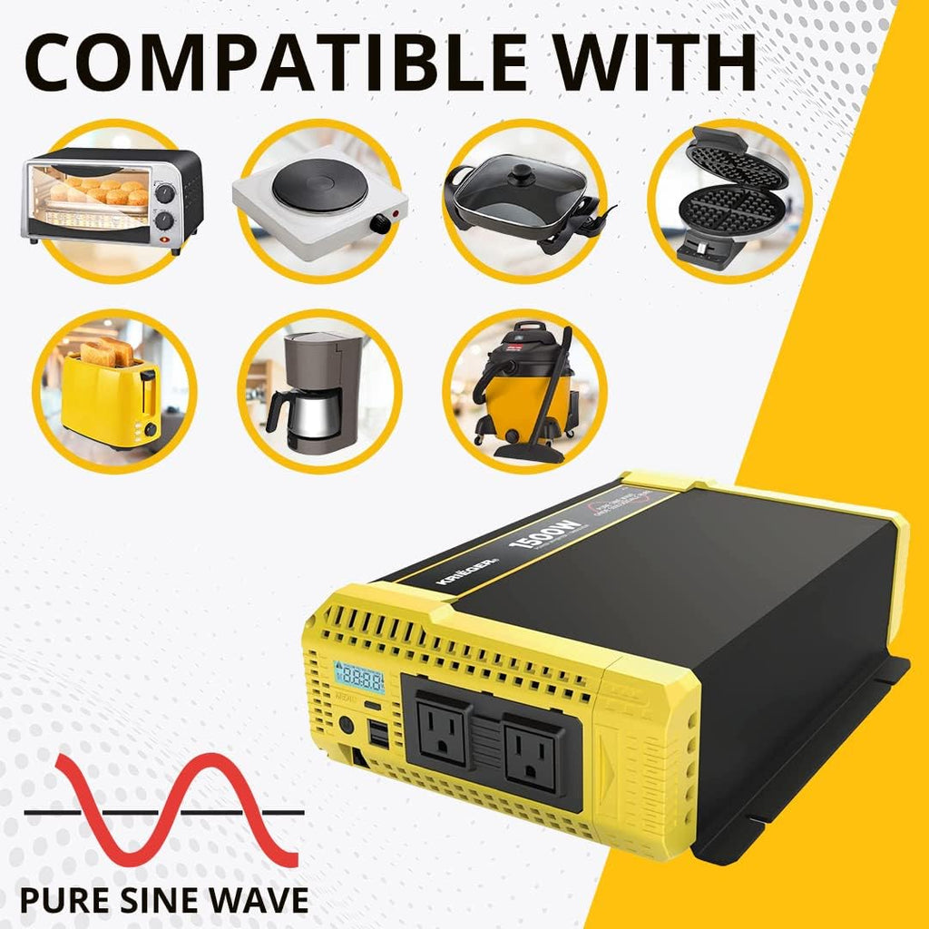 1500 Watt 12V Pure Sine Inverter with Dual AC Outlets & USB L710