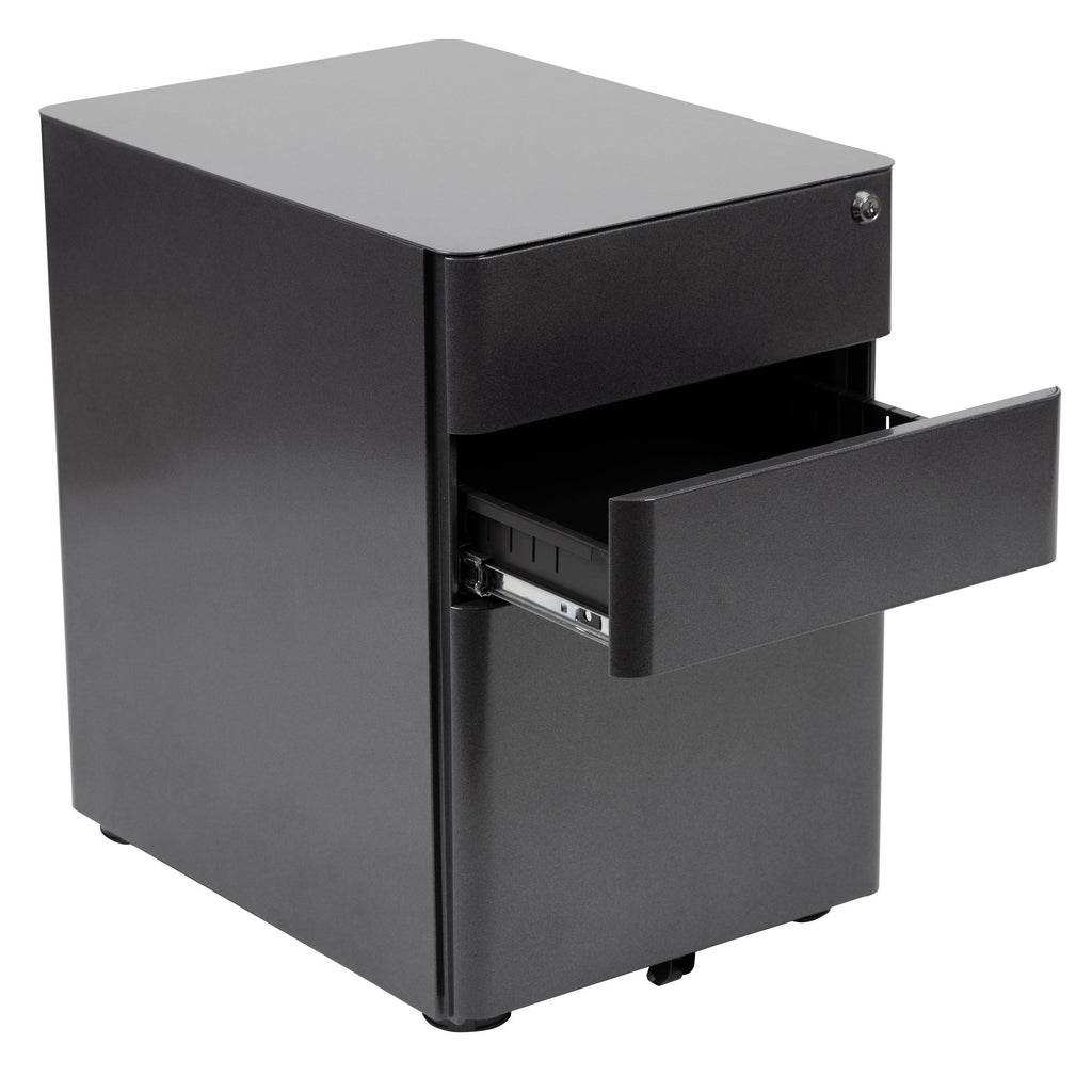 White and Charcoal 3-Drawer Mobile Filing Cabinet I540042