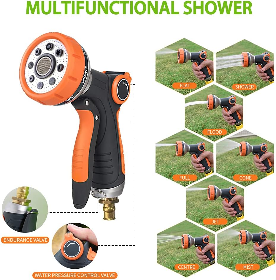 Retractable Garden Hose Reel, 1/2'' x 100+10 FT Wall Mounted with 8 Patterns Nozzles K897431
