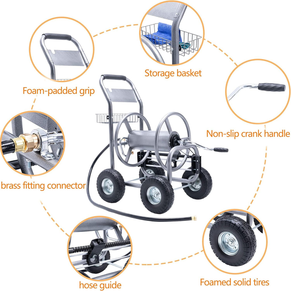 Heavy Duty Hose Reel Cart with 4 Wheels, 250-Feet Capacity P132291
