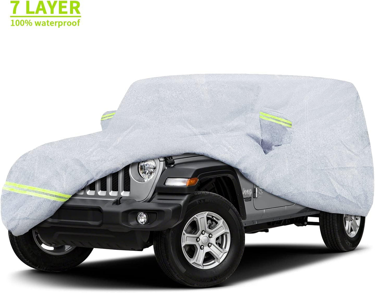7 Layers Car Cover with Windproof Strap & Driver Door Zipper L3658