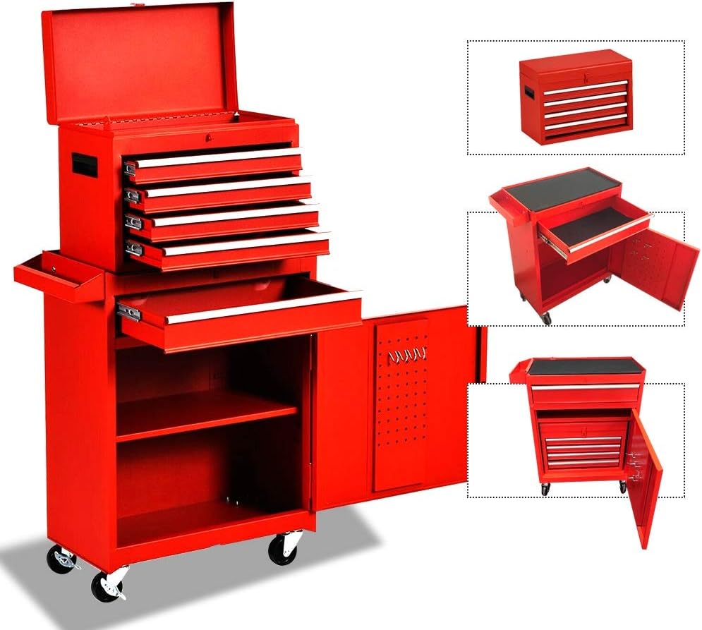 Red 5 Drawer Tool Storage Cabinet with Wheels and Lock R442473