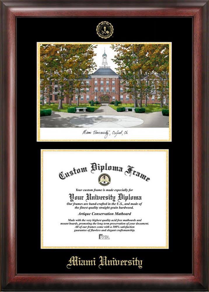 Gold Embossed Diploma Frame with Campus Images Lithograph F772
