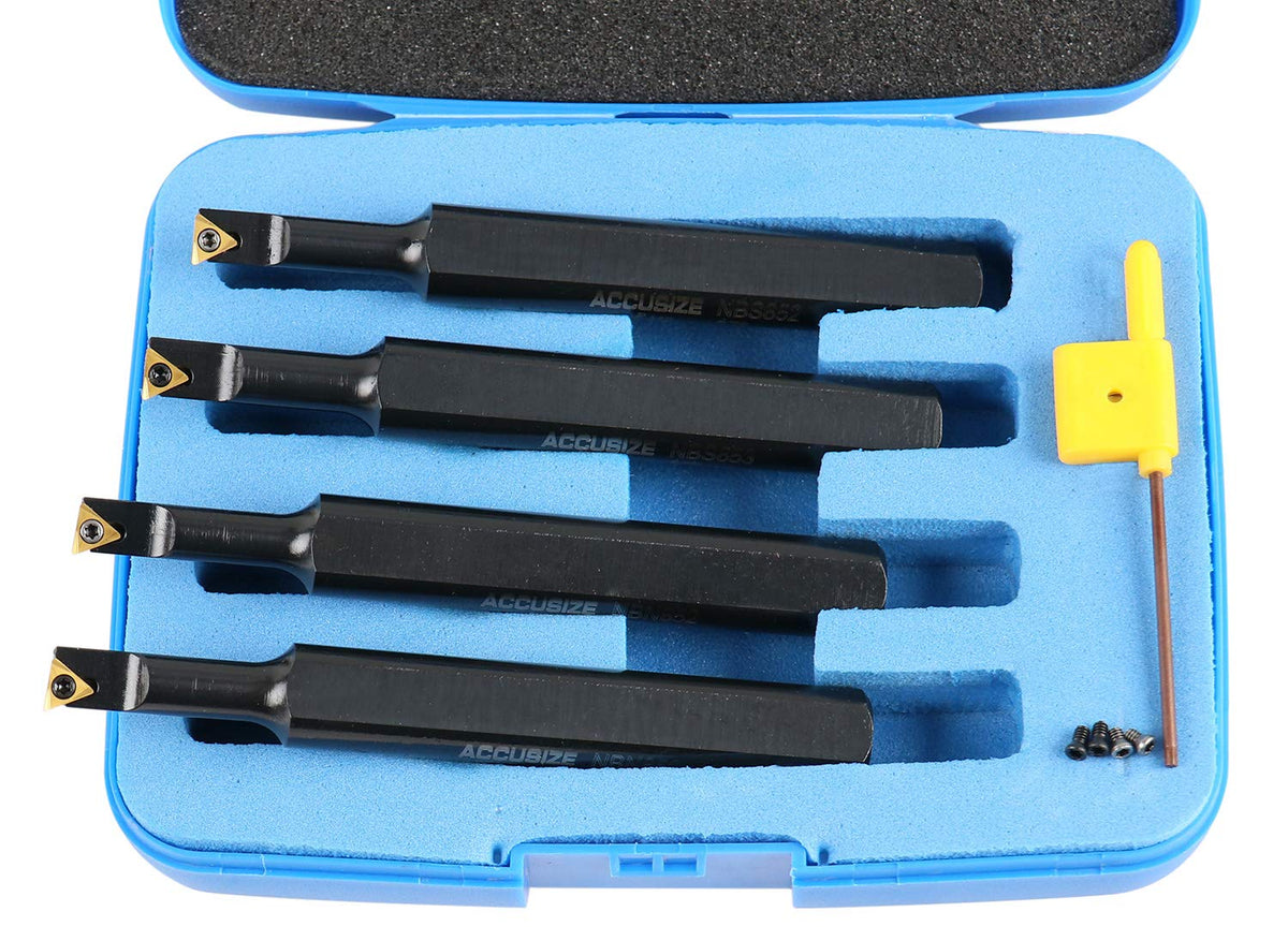 4 Pc 1/2'' Round Shank Indexable Boring Bar Set with Carbide Inserts O896