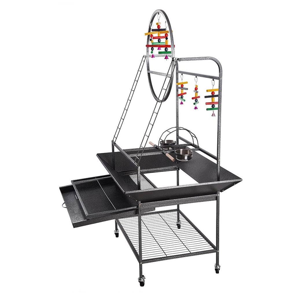 Large Pet Parrot Play Stand Bird Cage Gym Perch with Feeding Cups Rolling Caster L55019