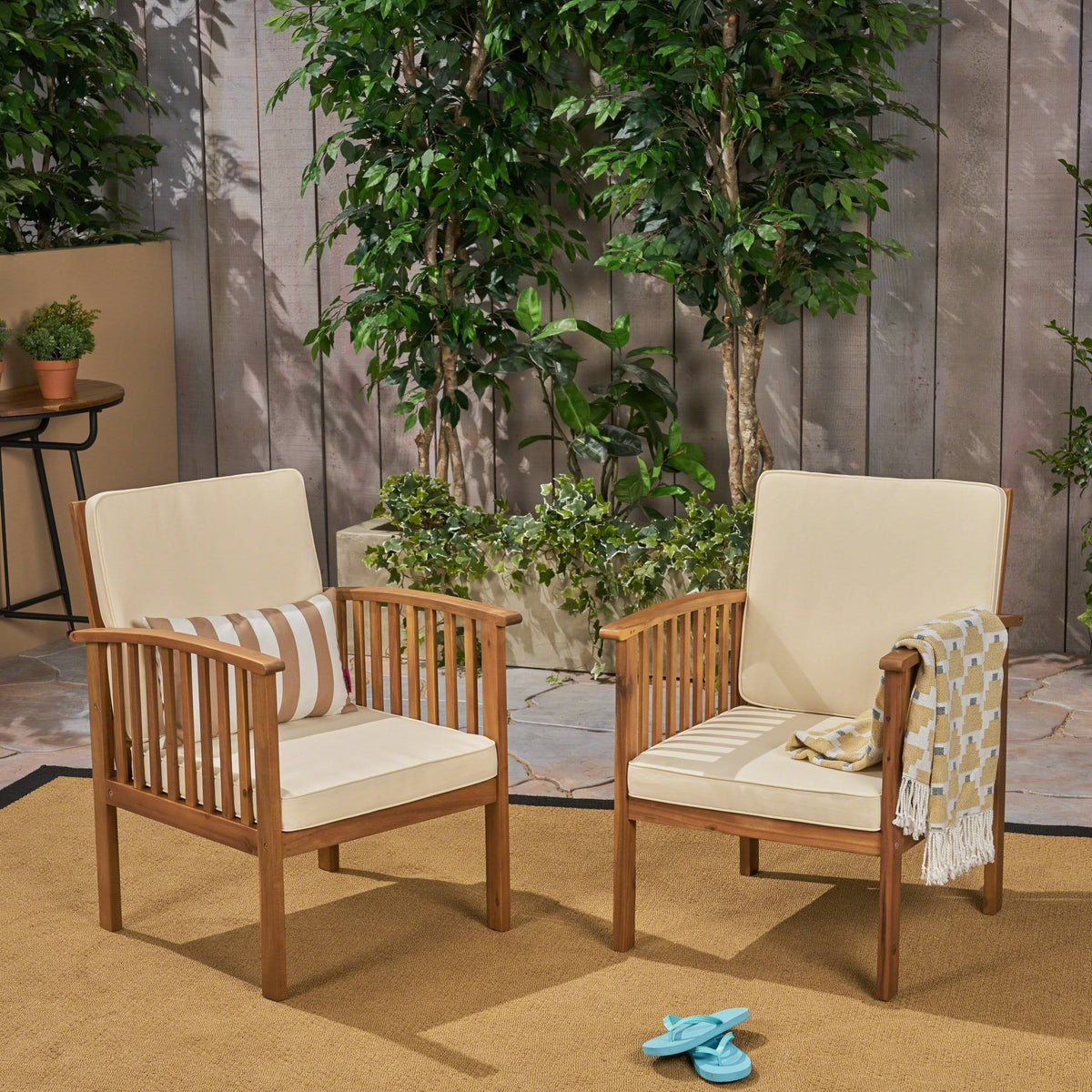 Acacia Wood Club Chairs with Cushions Set of 2 H5465