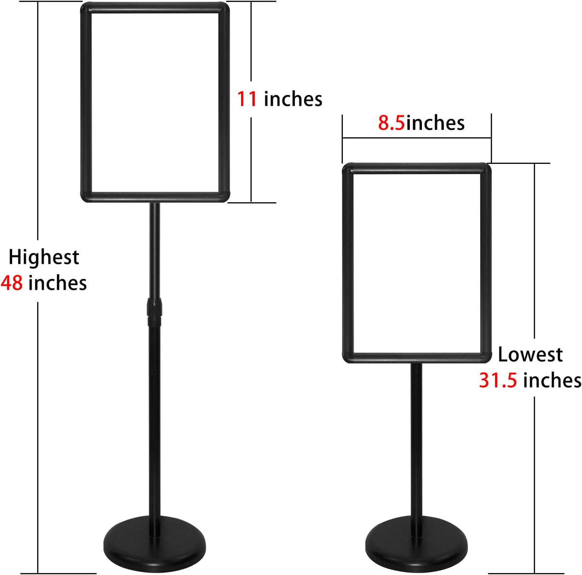 Adjustable Aluminum Snap Open Floor Sign Stand 8.5x11 Inches Black 6 Pack U35949