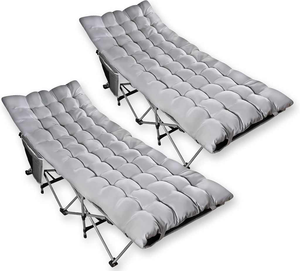 Set of 2 Folding Camping Cot and Cot Pad W8159