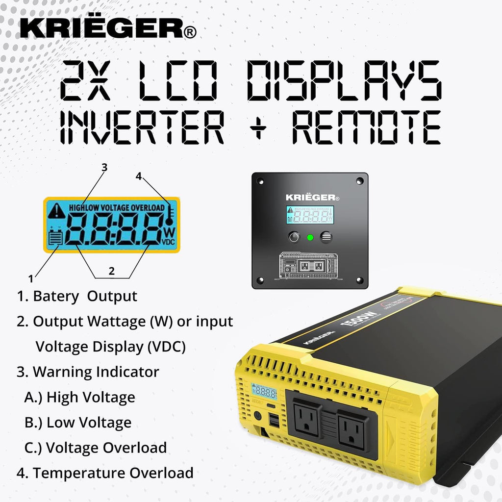 1500 Watt 12V Pure Sine Inverter with Dual AC Outlets & USB L710