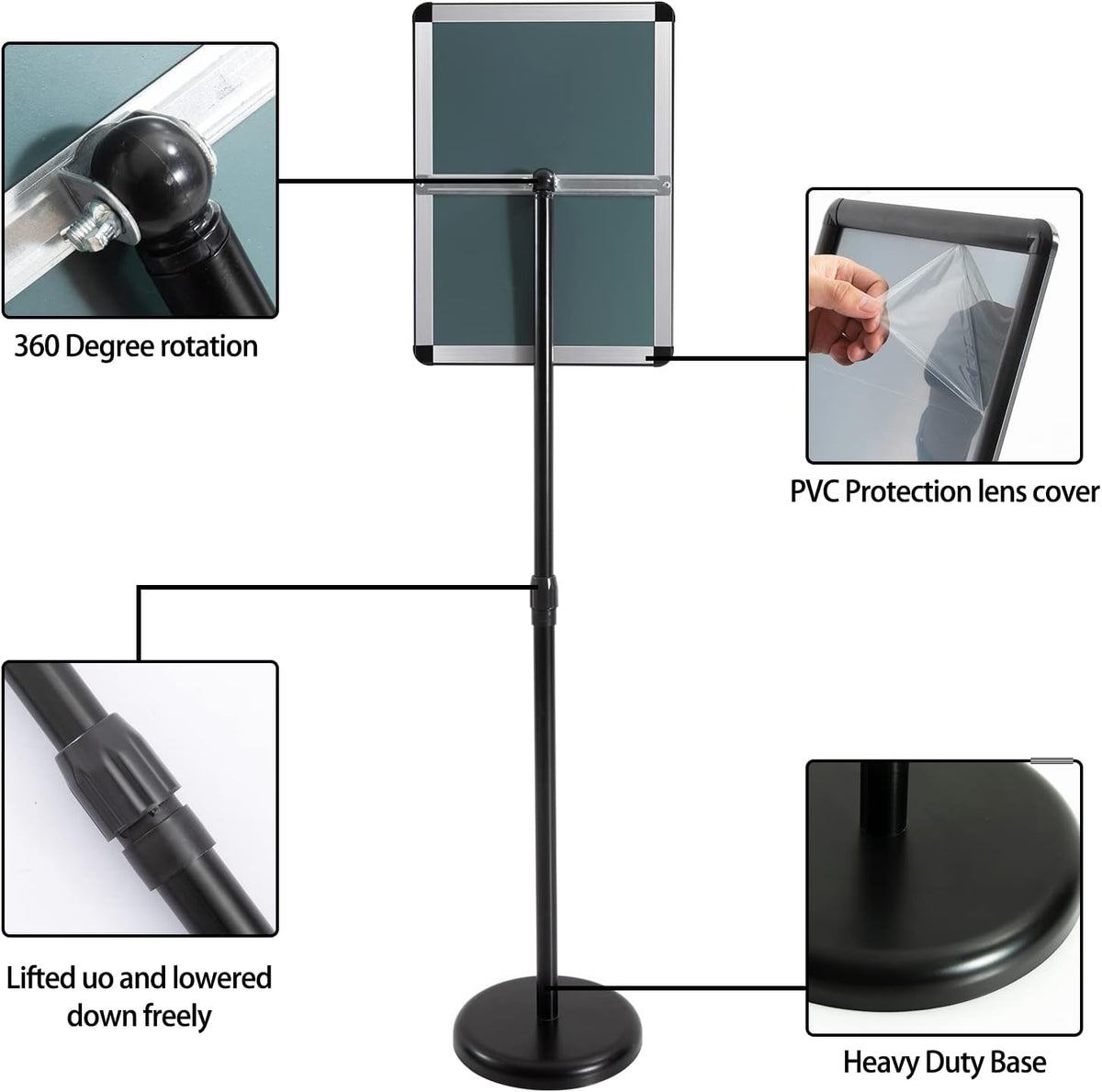 Adjustable Aluminum Snap Open Floor Sign Stand 8.5x11 Inches Black 6 Pack U35949