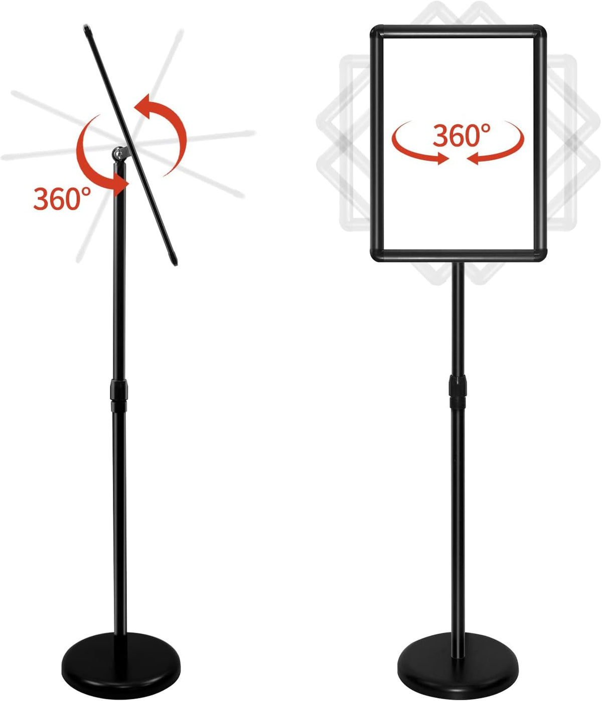 Adjustable Aluminum Snap Open Floor Sign Stand 8.5x11 Inches Black 6 Pack U35949