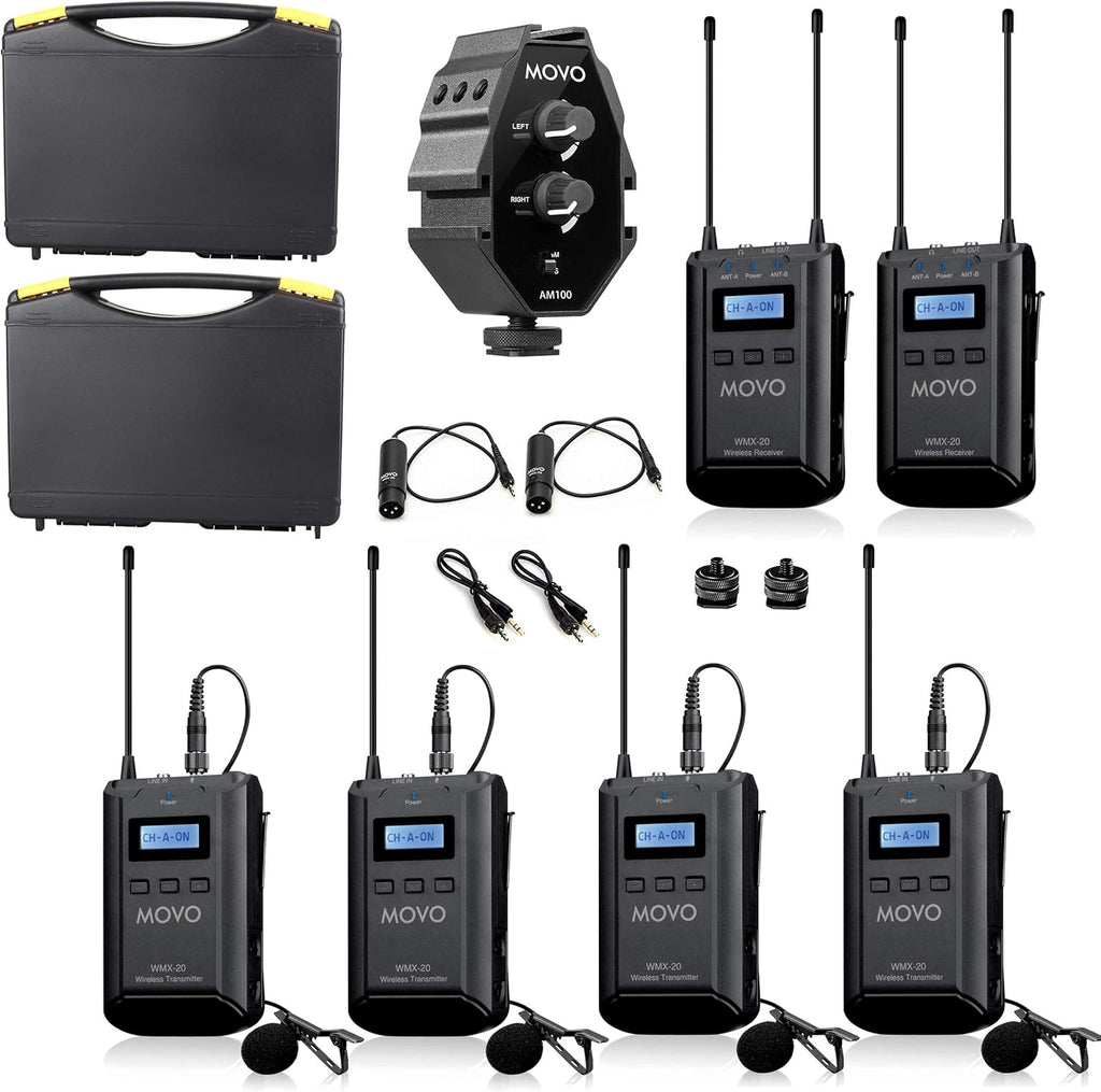48-Channel UHF Wireless Lavalier Microphone System with 2-Ch Mixer, 2 Receivers, 4 Transmitters, and 4 Lapel Microphones Z20496
