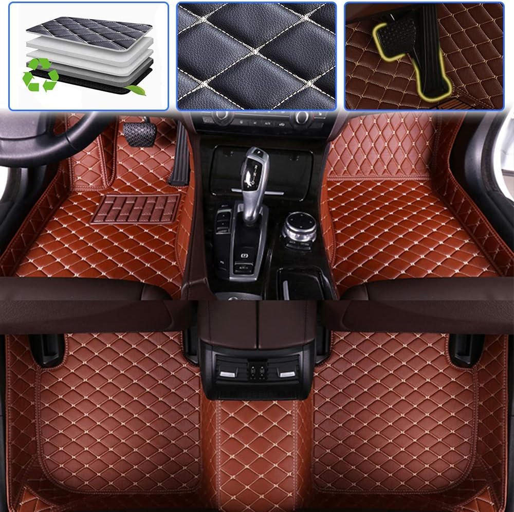 Custom Car Floor Mats Leather Waterproof Anti-Skid Full Coverage Set Beige L34830