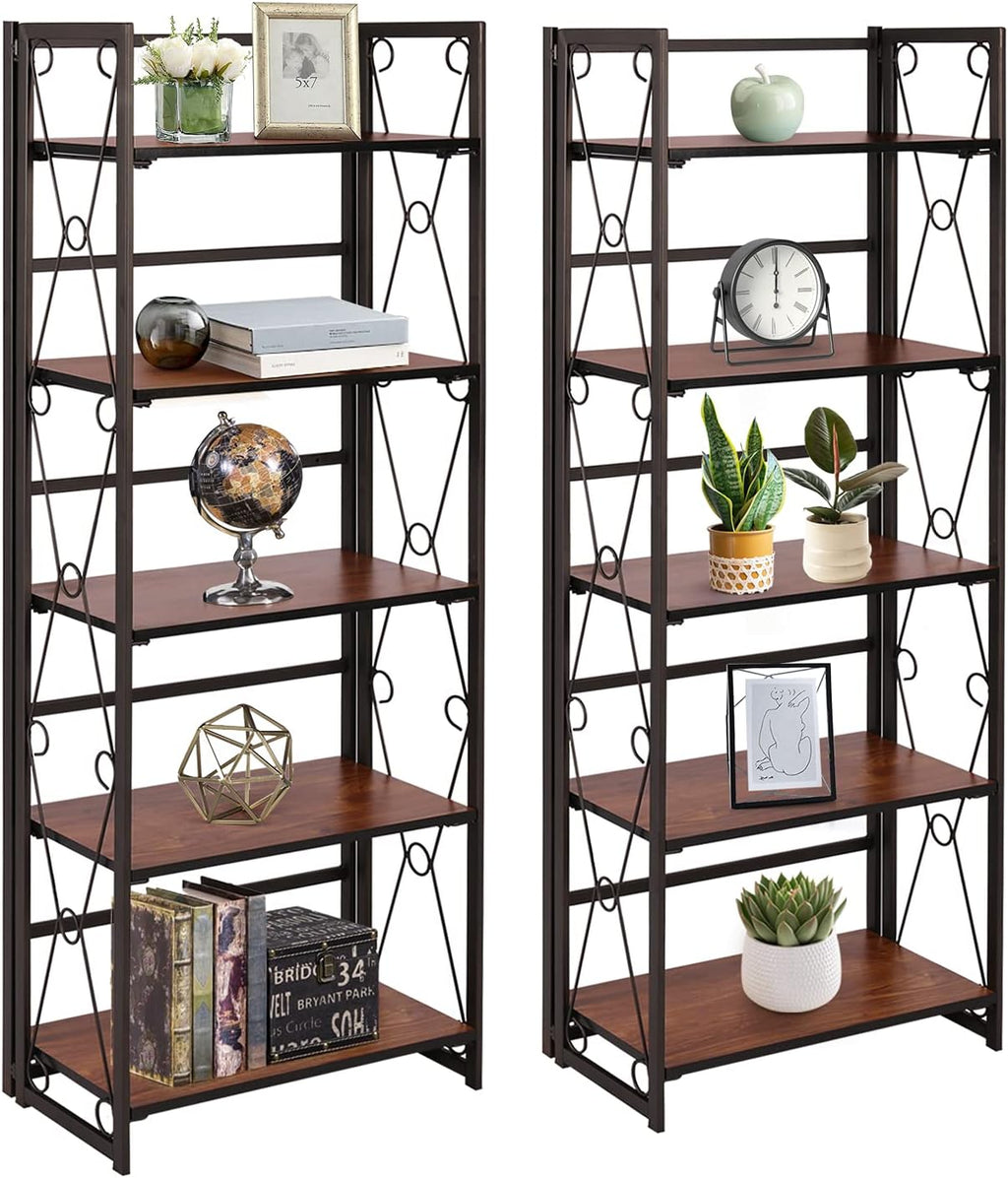 5 Shelf Folding Bookshelf with Metal Frame R107529