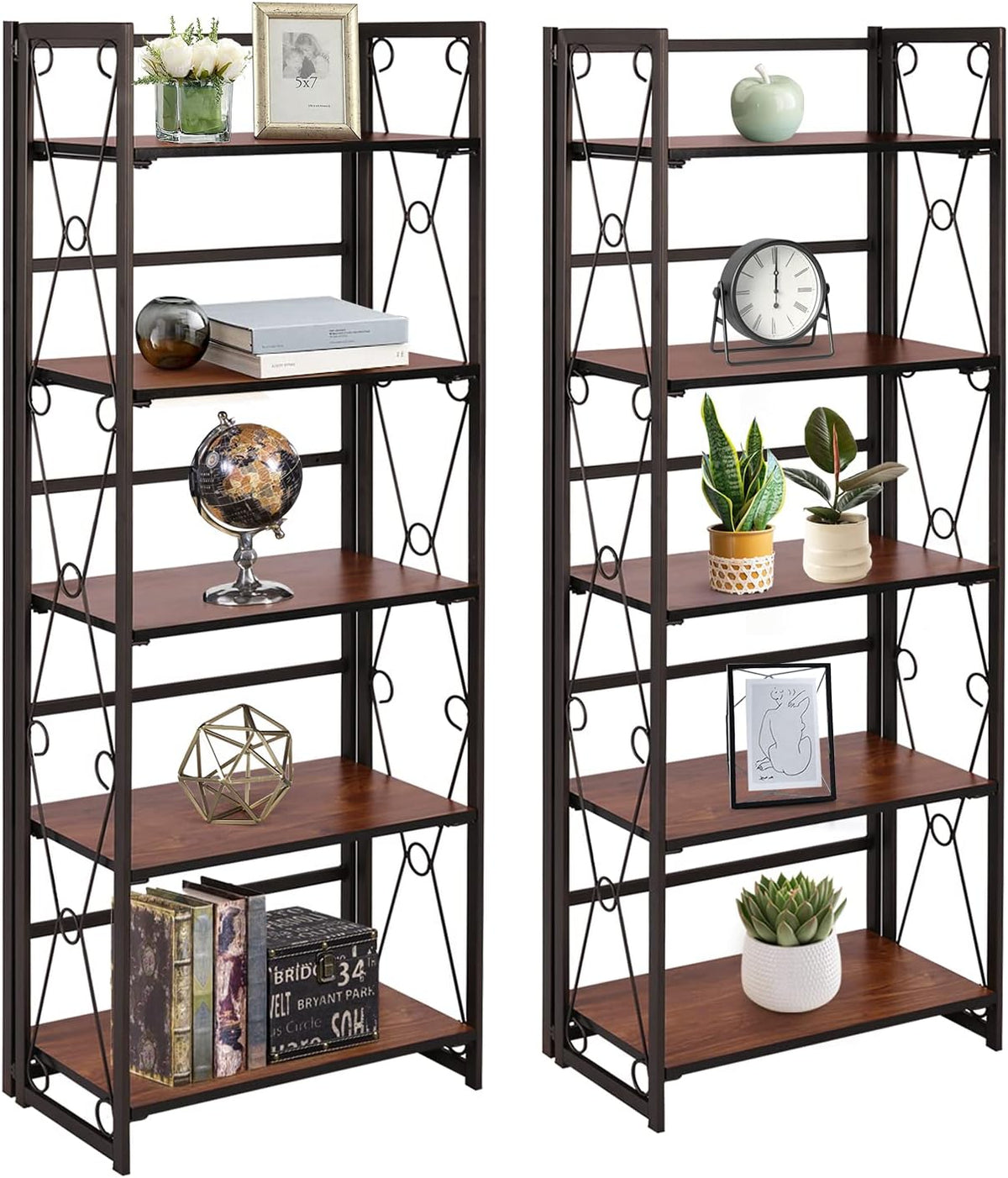5 Shelf Folding Bookshelf with Metal Frame R107529
