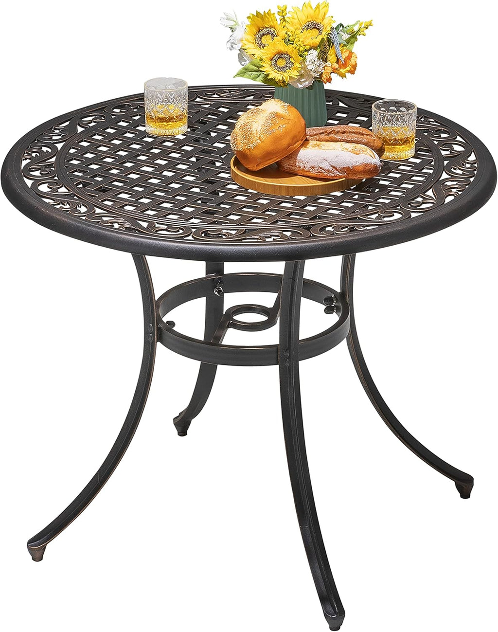 36 Inch Round Cast Aluminum Patio Table with Umbrella Hole T32462