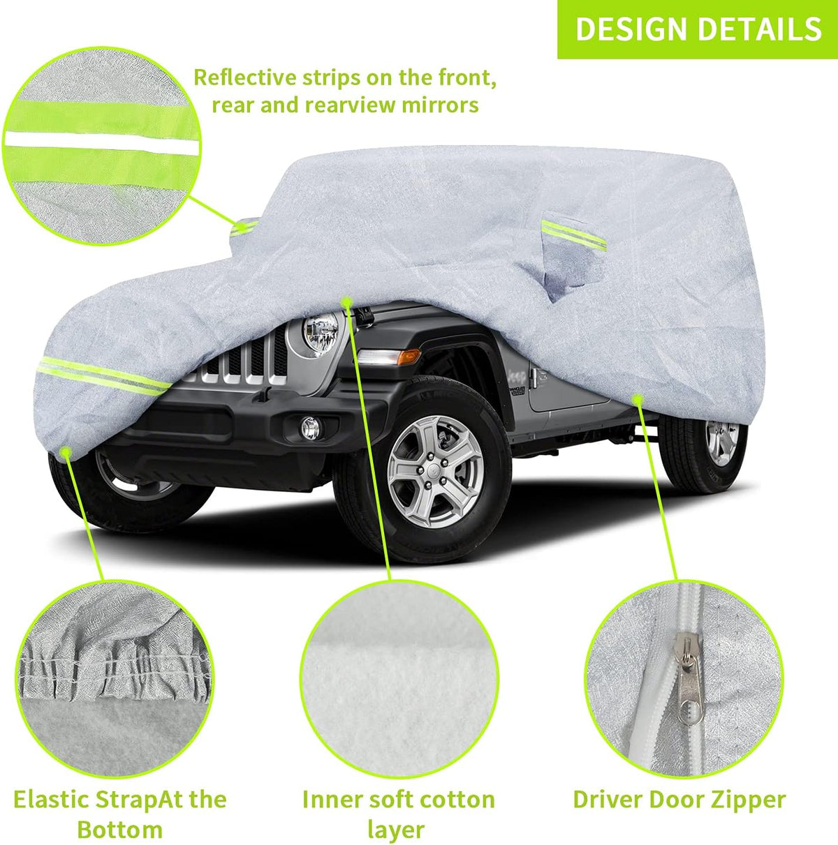 7 Layers Car Cover with Windproof Strap & Driver Door Zipper L3658